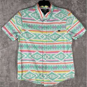 chubbies Mint Aztec Stripe Short Sleeve Button-Down Shirt